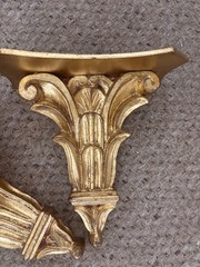 Pair Handmade Neoclassical Corinthian Giltwood Wall Brackets Shelf Shelves Italy