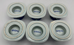 1972 NAKAO Ceramic Japan, Tray & 6 Egg Cups, Blue Flowers, M Sakaegi, Modernist