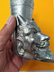 Vintage Devil Mephistopheles Metal Pencil Holder Cup Heavy Cast Metal Desk Decor