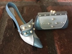 NOS AVON All Dressed Up miniature Ethereal BLUE High Heel SHOE and HANDBAG