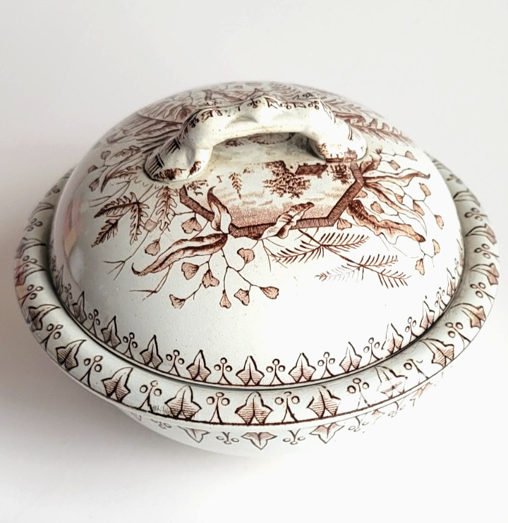 Antique Victorian Brown Transferware Soap Dish w/Lid Alton Pattern W&C Co Hanley