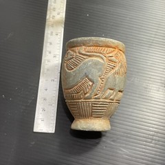 Unique Ancient Near Eastern Chlorite Stone Cup/Vase With Scene All Round