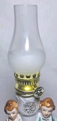 Edwardian 11″ Porcelain Kerosene Lamp Dressed Man Woman Decor Vintage Japan
