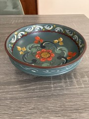 Vintage Norwegian Rosemaling Hand Painted Wood Bowl Folk Art 7.5” Floral Signed