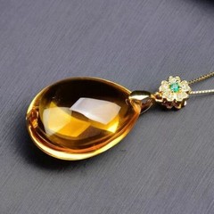 Genuine Natural yellow citrine Quartz Crystal 18k Pendant certificate
