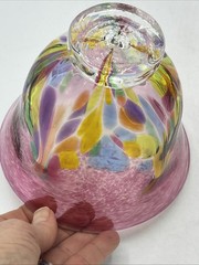 2 Vtg Kitras Art Glass Hand Blown Bowl with Pedestal Decor Multi Colour Signed