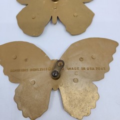Pair Homco Butterflies T7040 & T7041 Plastic Gold Painted Made In USA 1971