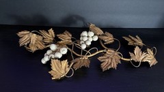 Vintage Italian Leaves Gold Gilt Tole Grapes Leaves Wall Decor MCM 16”x6.5”