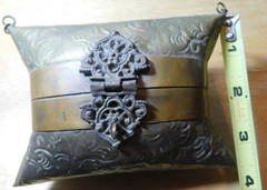 BAG~Brass & Copper Pillow Trinket Purse With Felt Lining Inside Antique Damaged