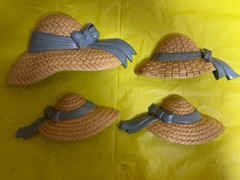 HomcoStraw Bonnet Hats Blue Ribbon Wall Hangings – set of 4