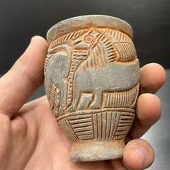 Unique Ancient Near Eastern Chlorite Stone Cup/Vase With Scene All Round