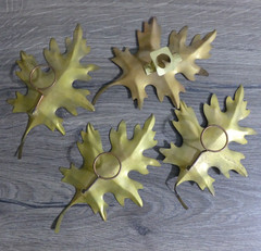 VTG Home Interiors Homco Brass Oak Leaves Metal Hanging Wall Decor Set of 4