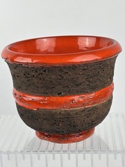 Fat Lava Drip Glaze Pottery Vase Italy MCM Orange Black 5″ x 6″ Bitossi Style