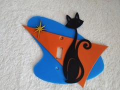 Vintage Style Retro Atomic Boomerang Blue Orange Blace Cat Light Switch NEW
