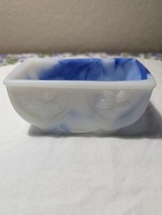 Akro Agate No. 657 Glass Lily Planter Marbleized Blue Made In USA Signed
