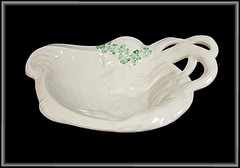 Belleek Parian China Colleen Shamrock Butter Dish Tray Woman Playing Harp