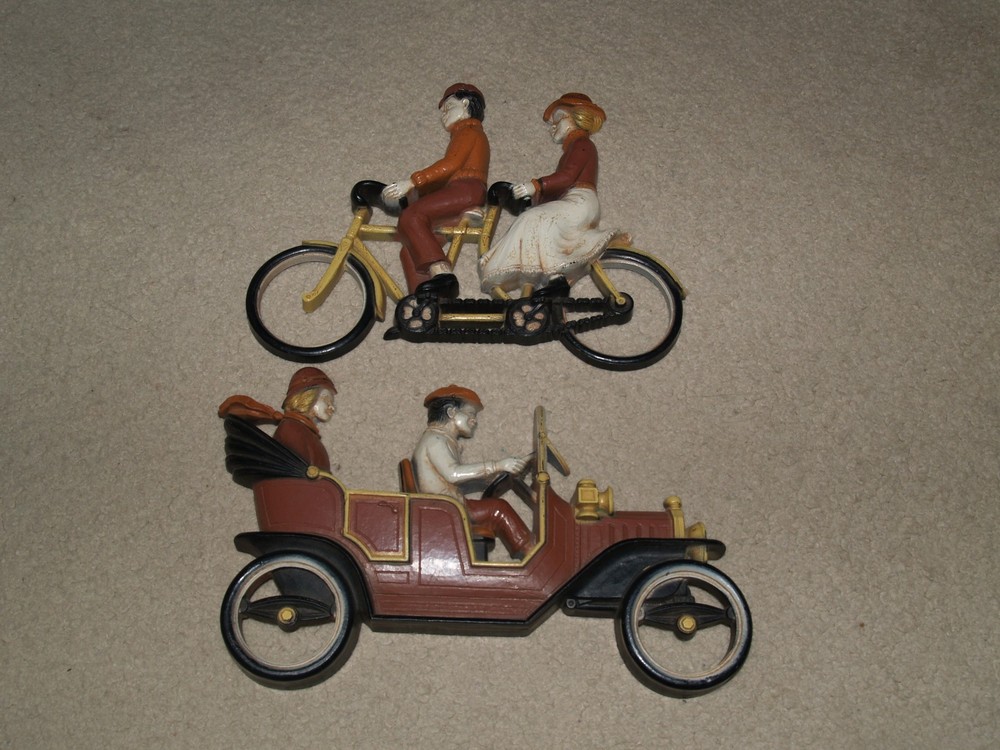 Vintage HOMCO #7357 #7359 Plastic Wall Hanging Plaques Car Bike 1975 Old 1920