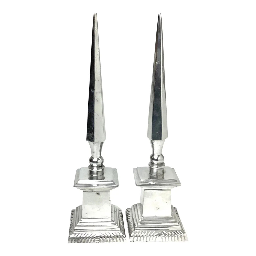Vintage Neoclassical Early 20th C. Neoclassical Polished Aluminum Obelisks Pair