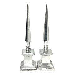 Vintage Neoclassical Early 20th C. Neoclassical Polished Aluminum Obelisks Pair
