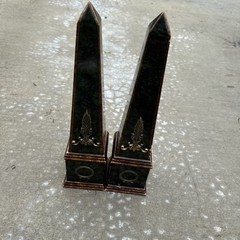 Vintage Neoclassical Green & Brass Obelisks Art Decor