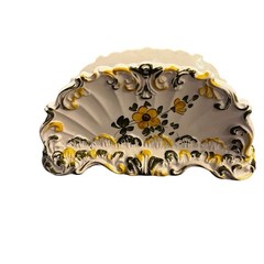 Italian Pottery Rococo Style Letter or Napkin Holder Yellow Floral