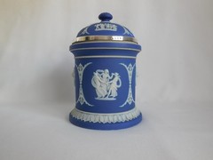 Antique Wedgwood (only) Blue Dip Jasperware & Silver Plate 6″ Tall Tobacco Jar