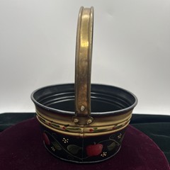 Tin Toleware Tole Ware Bucket Basket Metal Handpainted Apples Vintage