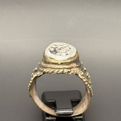 ANTIQUE INTAGLIO KING FACE RING EGYPTIAN ENGRAVED BRONZE RING SIGNET ROMAN 8.75