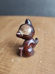 Small Mini Vintage Ceramic Cat Kitten Miniature Brown Orange Ears 2” Unbranded