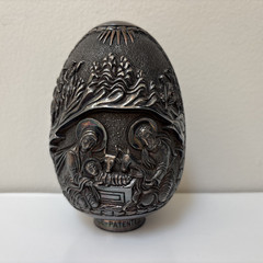 Large Vintage Greece Silver 995 Religious Egg Sculpture Icon Relief 690g