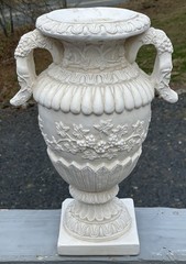 LARGE Vintage 20th C. Neoclassical Deco White Chalk / Plaster Relief Vase Urn
