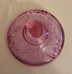 Westmoreland Argonaut Shell & Dolphin 3 Footed Pink / Purple Glass Covered Dish