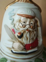 Vintage 1990’s Bisque Porcelain SANTA CHECKING HIS LIST Christmas 6 1/2″ BELL