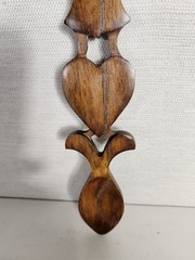 Huw Jones Welsh Love Spoon Hand Crafted Wood Wales 9″x 2.25″ Heart Bell Wedding