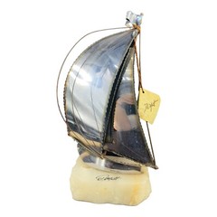Mid Century De Mott Brass Metal Sailboat Brutalist Sculpture on Onyx Base W Tag