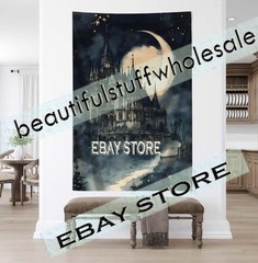 View Castle Wall Hanging Tapestry Moon Gothic Scene 39X59 in
