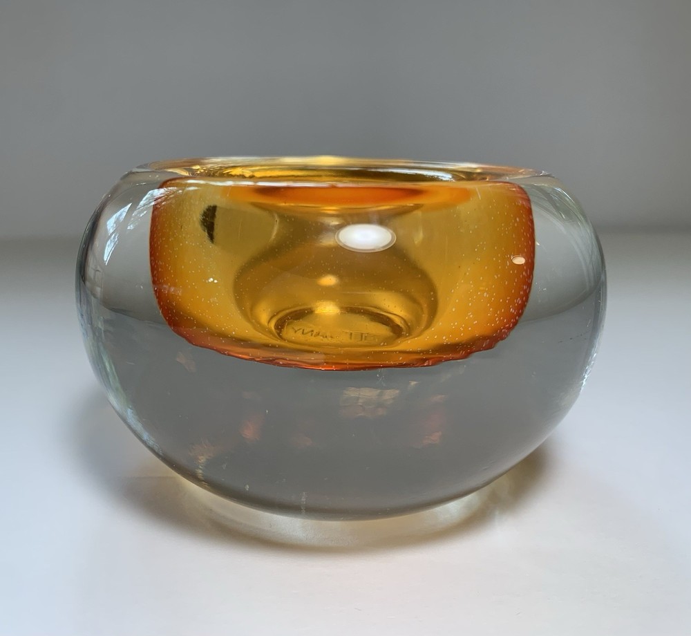 Vintage Sommerso Style Glass Bowl Orange Interior Made In Germany