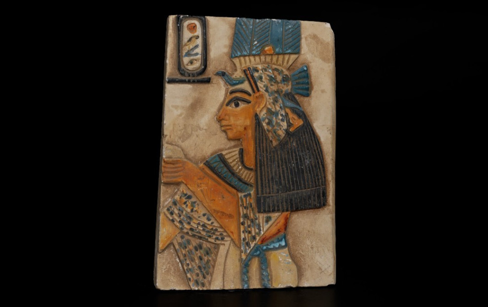 Ancient Egyptian Antiques Pharaoh Relief Limestone Wall Plaque Hand Painted Art