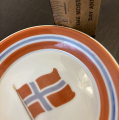 Vintage Porsgrund Norway Porcelain Trinket Dish Norwegian Flag Anchor Mark MCM