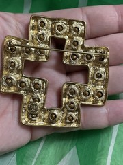 Givenchy Rhinestone Gold Cross Brooch Vintage Used