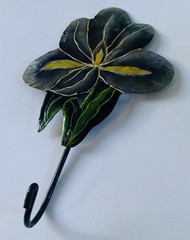 Vintage Toleware Iris Flower Wall Hook Cottagecore Gardencore 10.5”