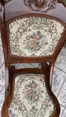 Vintage Mid Century Folding Rocking Chair Wood Tapestry Floral Upholstery