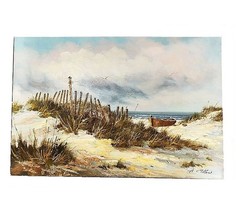Vintage oil painting. Classic seascape by A. Callas.Carolina dunes. 24″ X 36″.