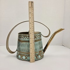 VTG Metal Copper Watering Can Decor Green Verdigris Teal Patina 0.5 Gal 12″