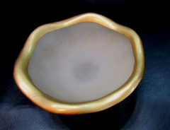 Small 3×5 Heavy 10+ oz Frosted Glass Hand Painted Gold Pedestal Old Compote Dish