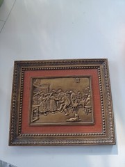 Vintage French Floralix Detailed Relief Framed Wall Decor Market Scene