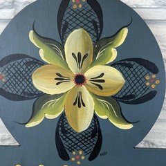 Vtg Blue Floral Tole Painting Key Necklace Holder Hanging Wall Rack Signed Boho