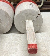 Set of 2 Vintage Bouy Wood White Red Stripe Marked LH-06 Lobster Nautical Decor