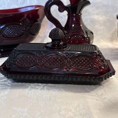 Vintage Avon Cape Cod Red Glassware Lot Sugar Creamer Cruet Butter Dish Gravy