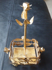 RARE VINTAGE Italy TOLE Gold Rose CENTERPIECE 4 Compart HOLDER Hollywood Regency